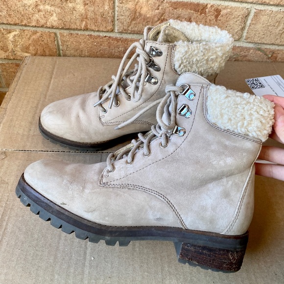 Aldo Jollyra Beige Sherpa/Winter Combat Boots - Picture 4 of 8